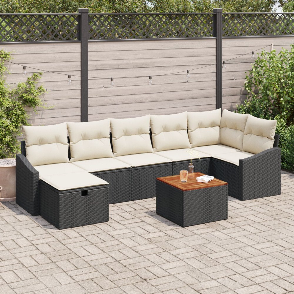 vidaXL Trädgårdsoffset 8 st Svart Poly rattan