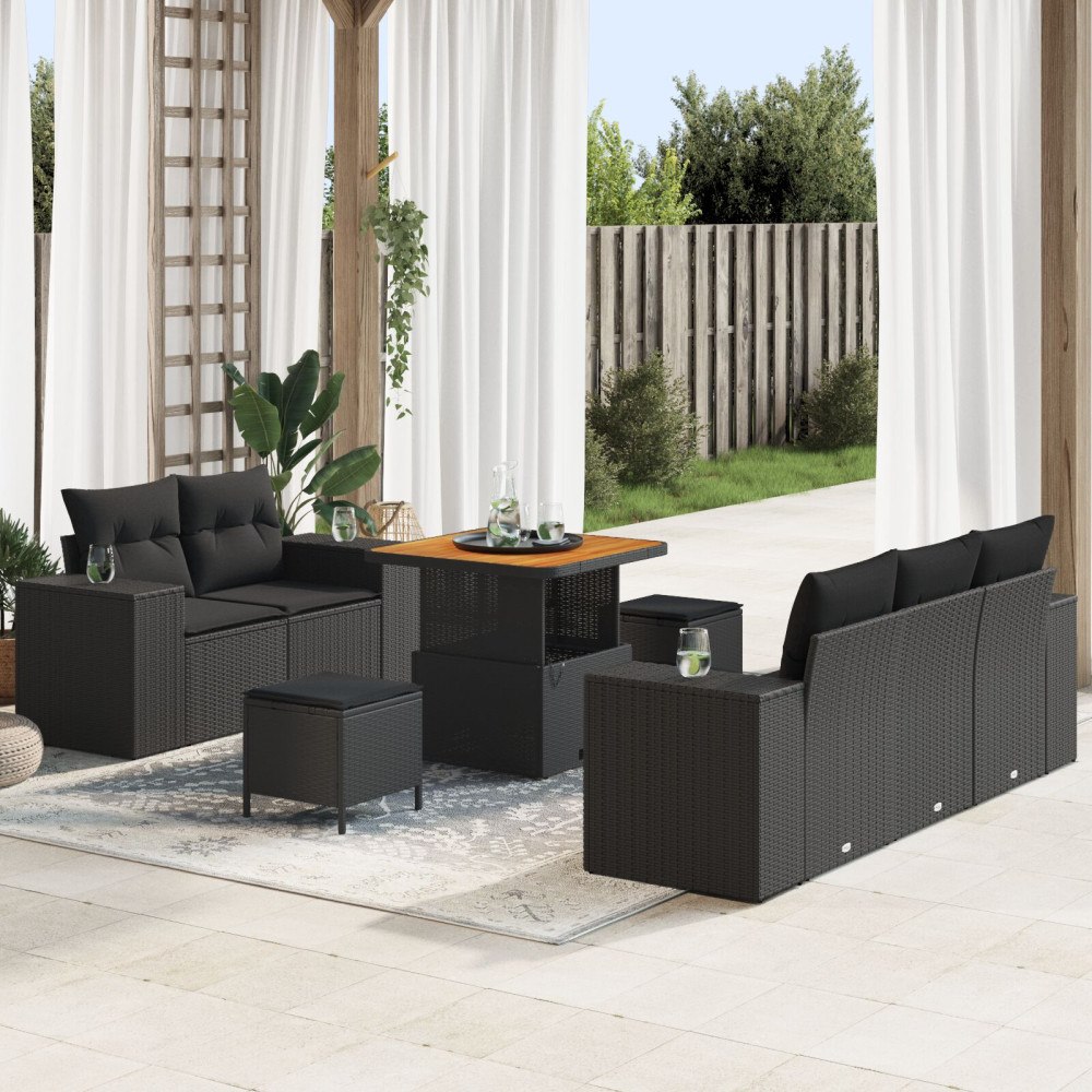 vidaXL Trädgårdsoffset 8 st 8-Antal sittplatser Svart Poly Rattan