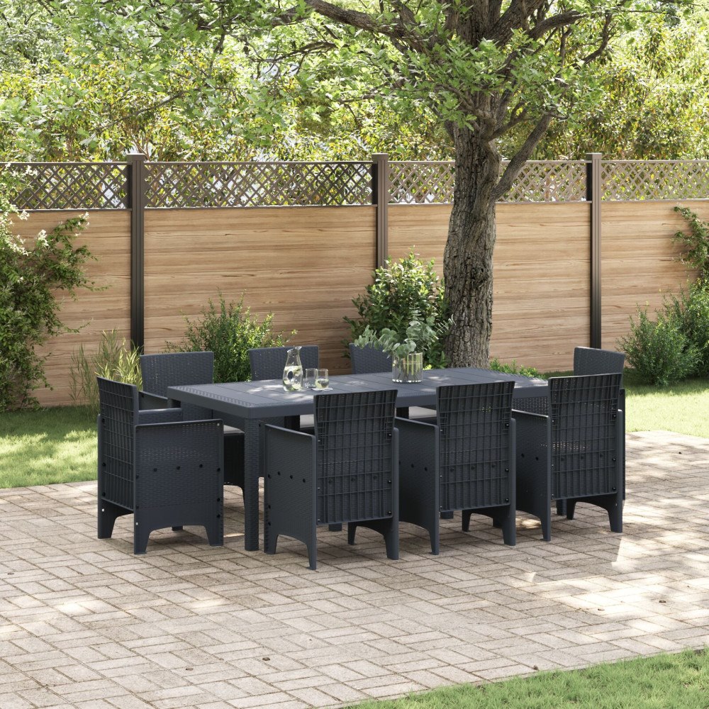 vidaXL 9-delat trädgårdsset med kuddar Anthracite Poly Rattan