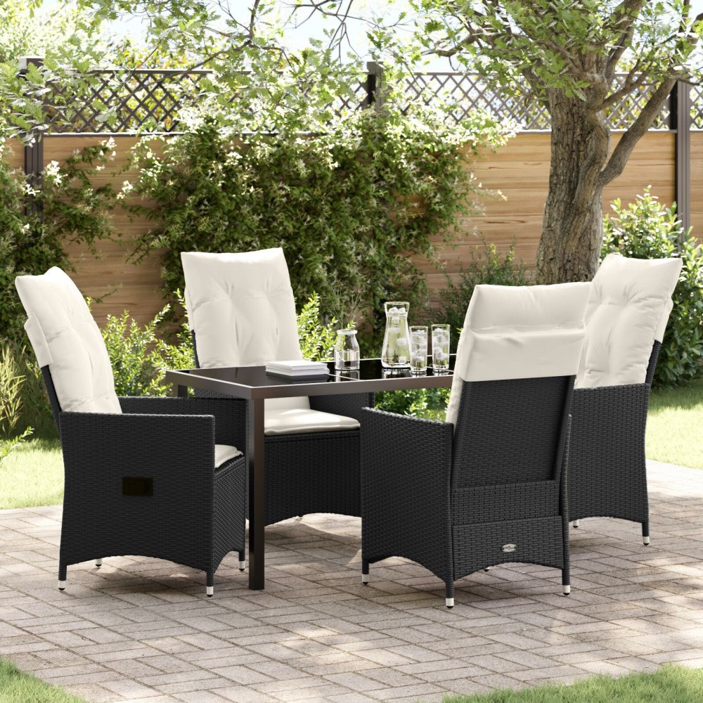 vidaXL 5-delars Trädgårdsdining Set med Kuddar Svart Poly Rattan