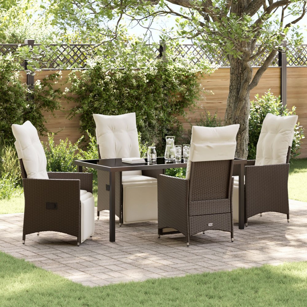 vidaXL Trädgårdsmöbelset med kudde 5 pcs Brun Poly rattan