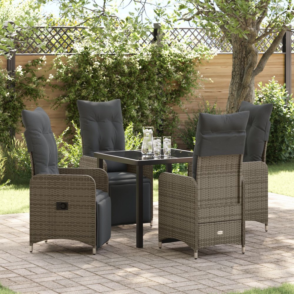 vidaXL 5-delat Trädgårds Matsätt med Kuddar Beige Poly Rattan