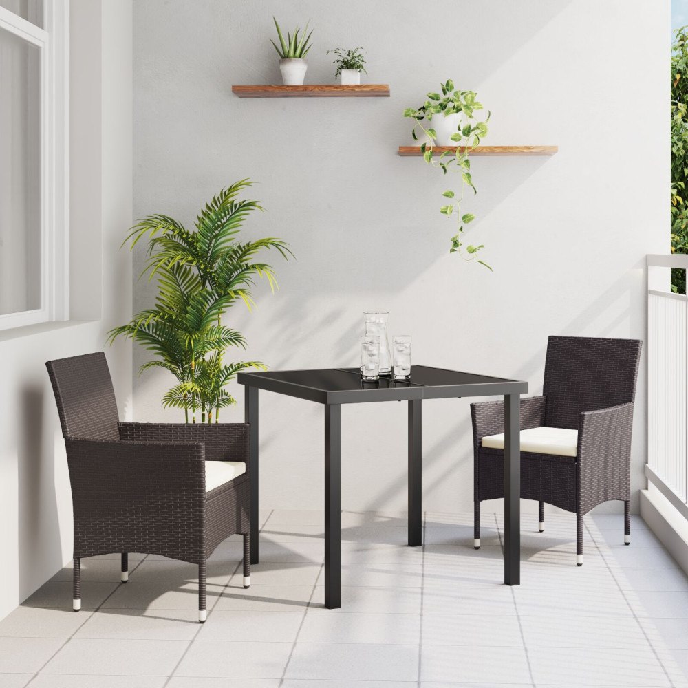 vidaXL Trädgårdsmöbelset med kudde 3 pcs Brun Poly rattan
