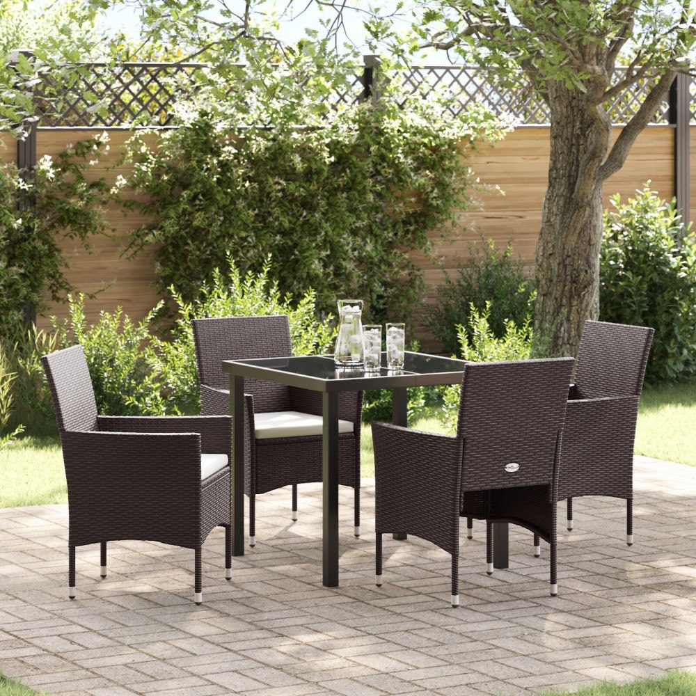 vidaXL Trädgårdsmöbelset med kudde 5 pcs Brun Poly rattan