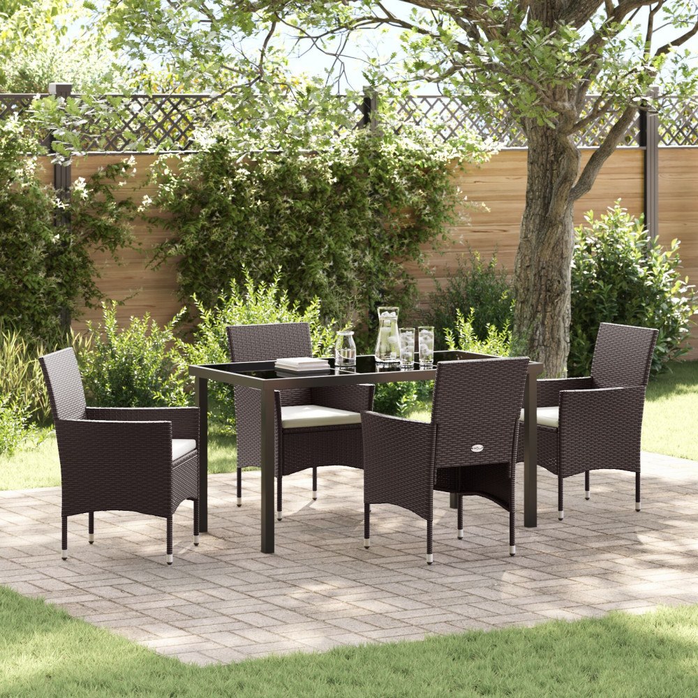 vidaXL Trädgårdsmöbelset med kudde 5 pcs Brun Poly rattan