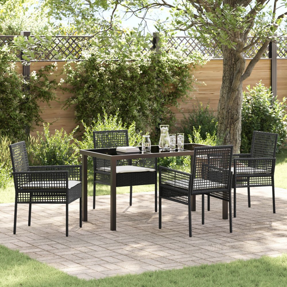 vidaXL Trädgårdsmöbelset med kudde 5 pcs Svart Poly rattan