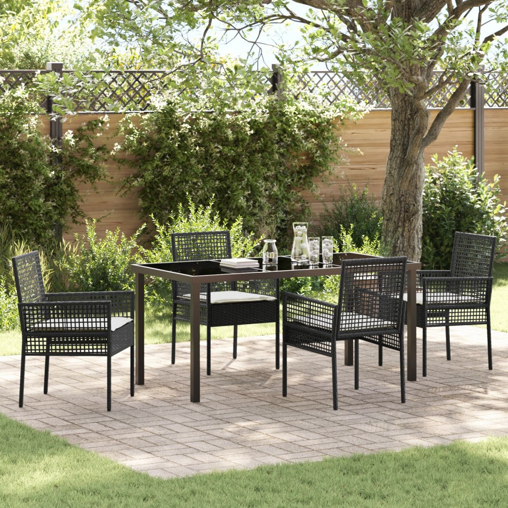 vidaXL Trädgårdsmöbelset med kudde 5 pcs Svart Poly rattan