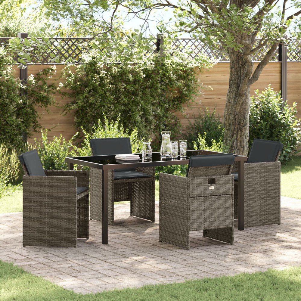 vidaXL Trädgårdsmöbelset med kudde 5 pcs Grå Poly rattan