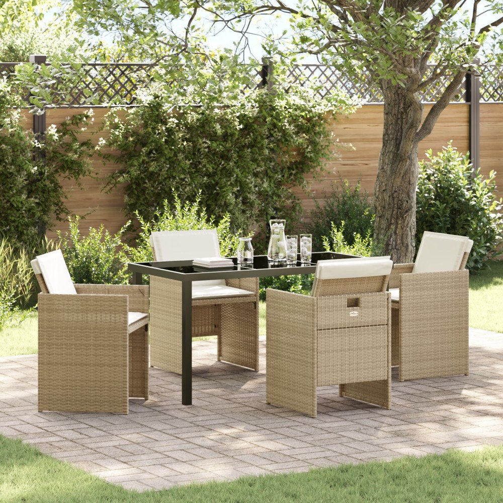 vidaXL Trädgårdsmöbelset med kudde 5 pcs Beige Poly rattan