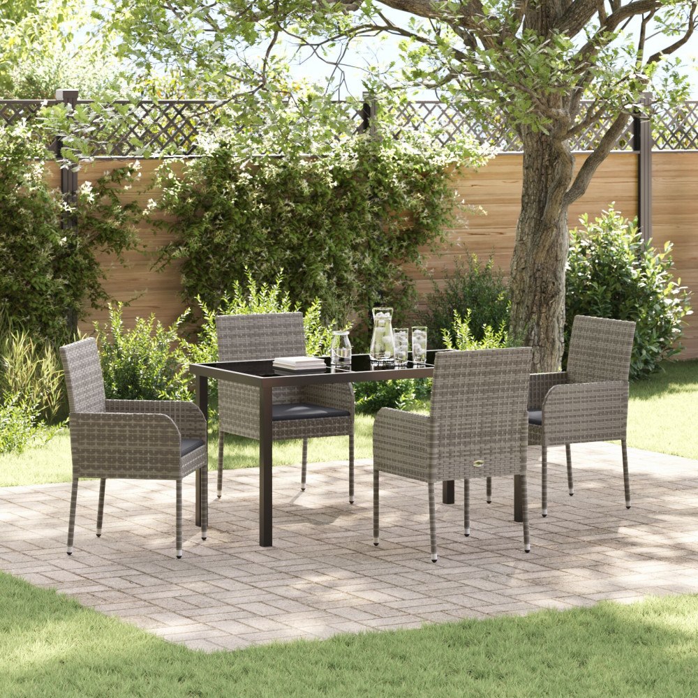 vidaXL Trädgårdsmöbelset med kudde 5 pcs Grå Poly rattan