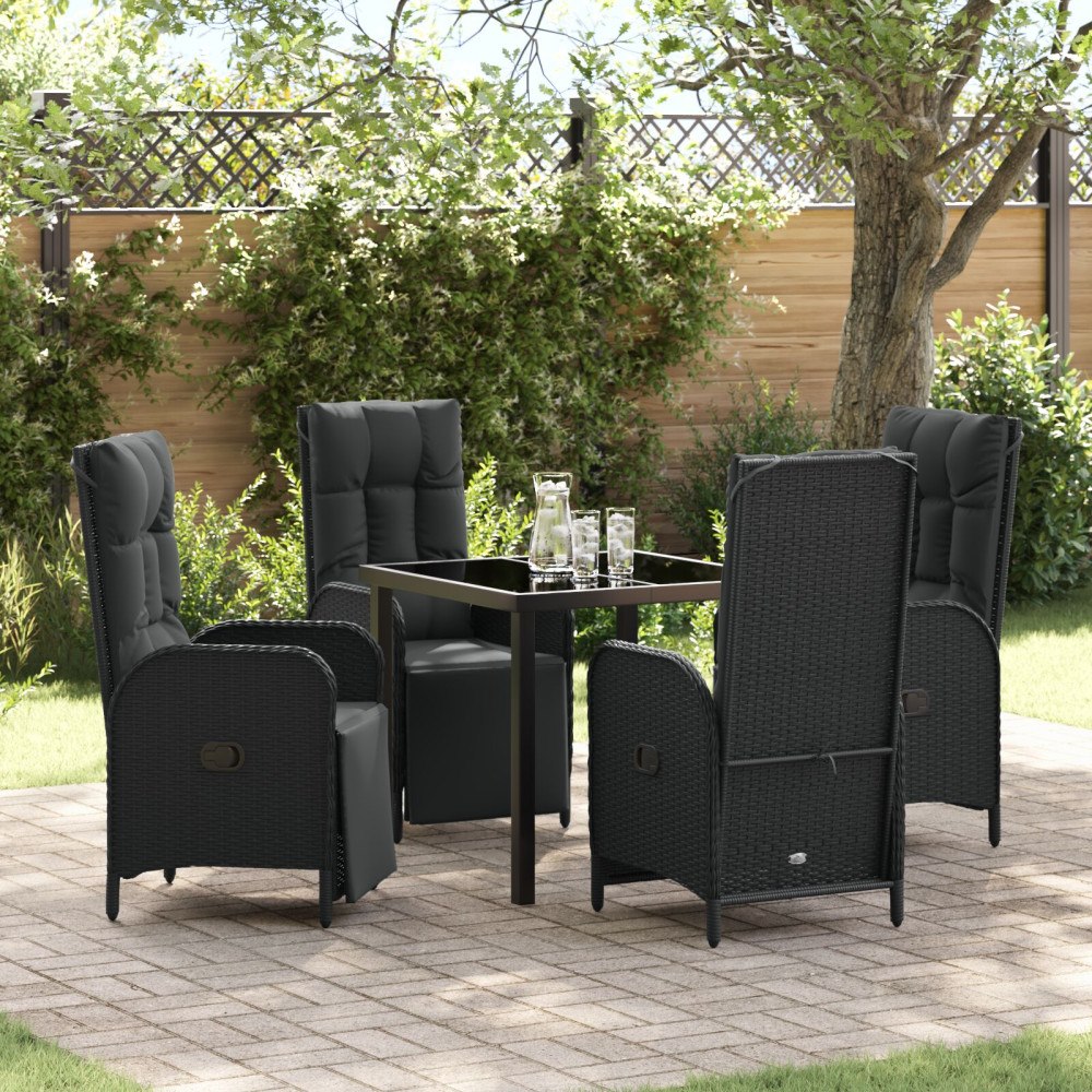 vidaXL Trädgårdsmöbelset med kudde 5 pcs Svart Poly rattan