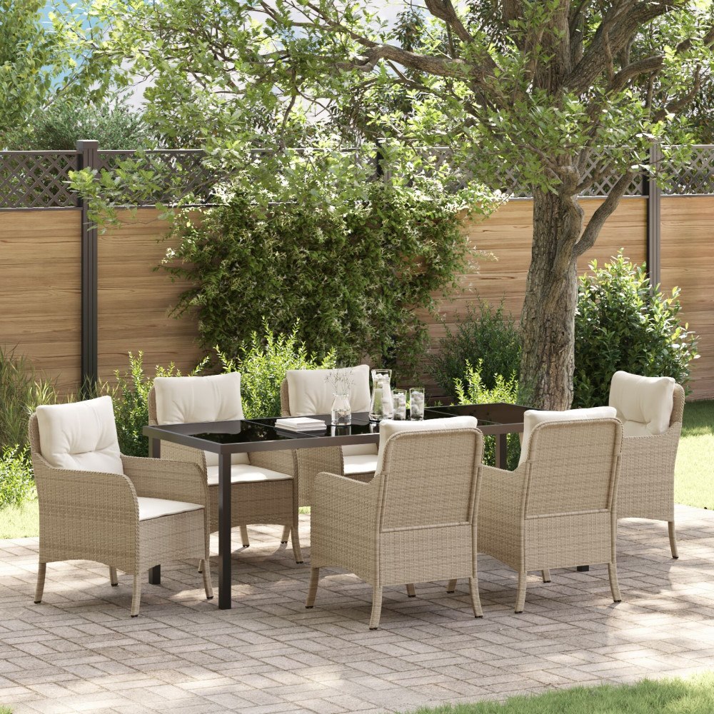 vidaXL 7-delat trädgårdsset med kuddar beige poly-rattan