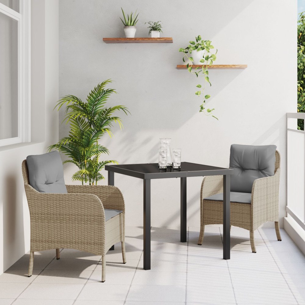 vidaXL Trädgårdsmöbelset med kudde 3 pcs Beige Poly rattan