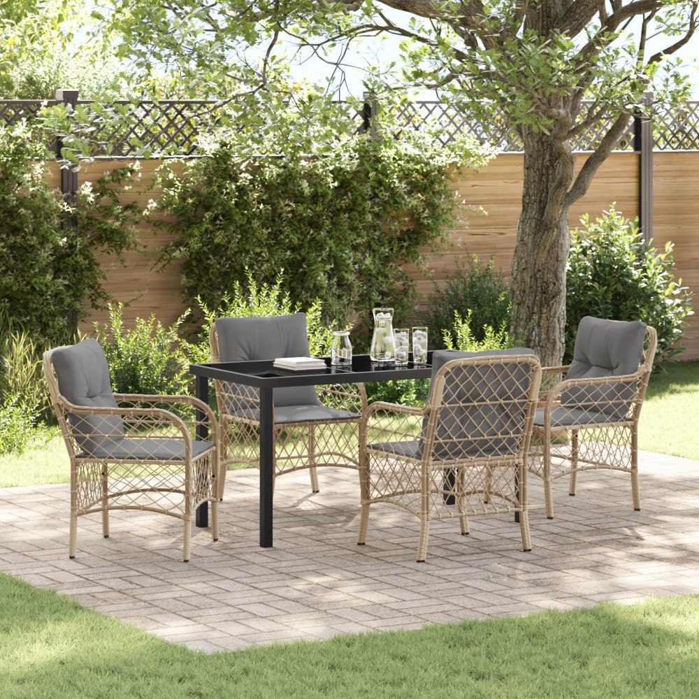 vidaXL Trädgårdsmöbelset med kudde 5 pcs Beige Poly rattan