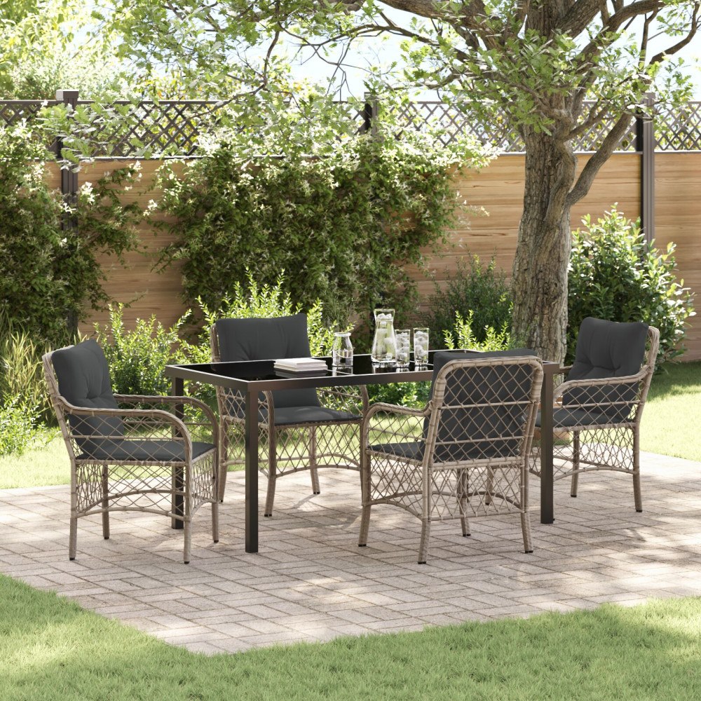 vidaXL Trädgårdsmöbelset med kudde 5 pcs Ljusgrå Poly rattan