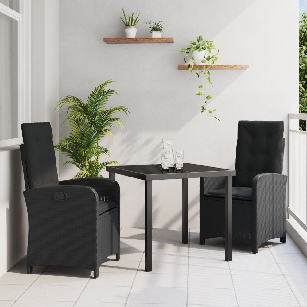 vidaXL Trädgårdsmöbelset 3 pcs Svart konstrotting