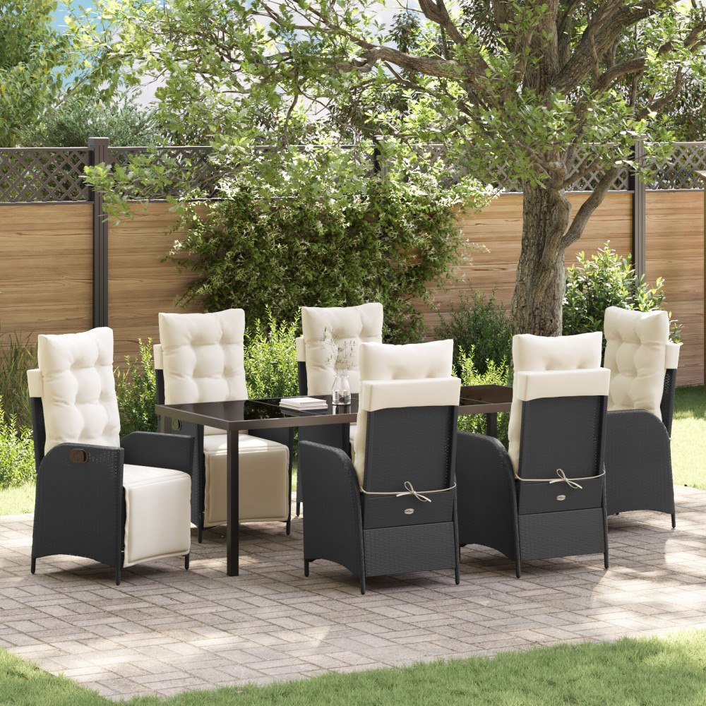 vidaXL 7 Delars Trädgårdsdining Set Svart Poly Rattan