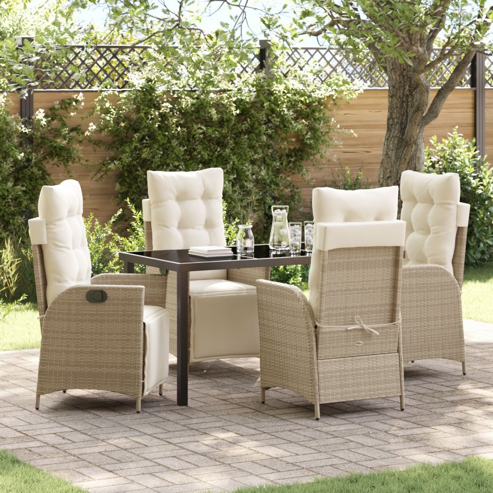vidaXL 5-delat trädgårdsbord set i Beige poly rattan