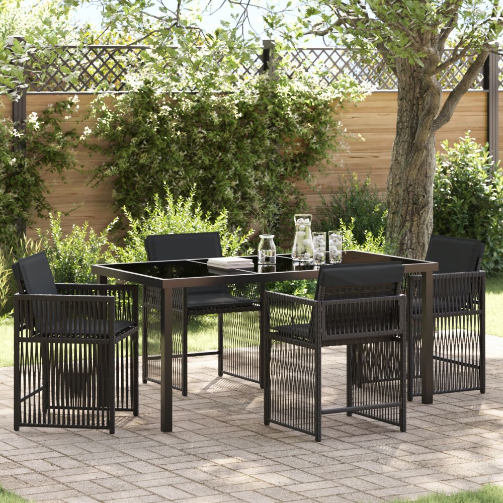 vidaXL Trädgårdsmöbelset 5 pcs Svart konstrotting