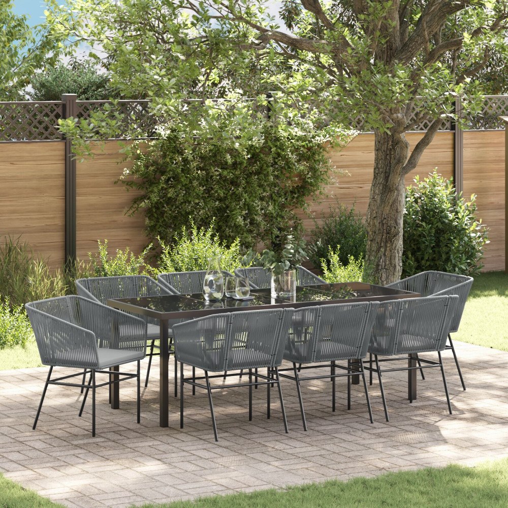 vidaXL Trädgårdsmöbelset med kudde 9 pcs Grå Pulverlackerat stål