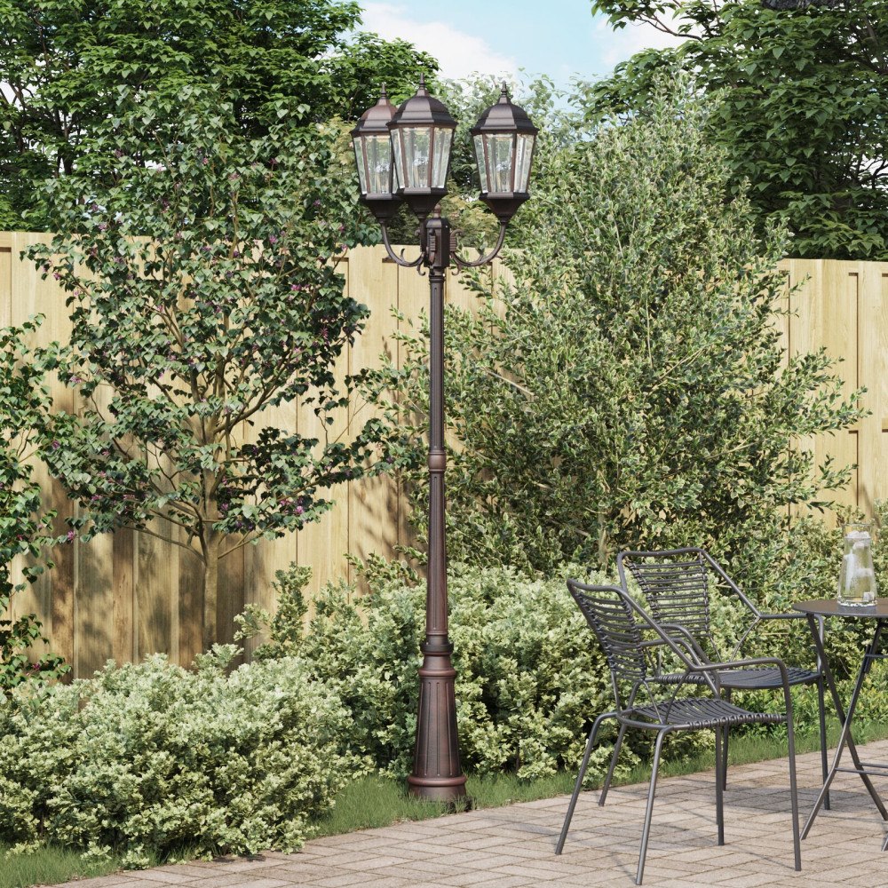 vidaXL Trädgårdslampa Post 3-Lampa E27 Brons 235 cm Aluminium