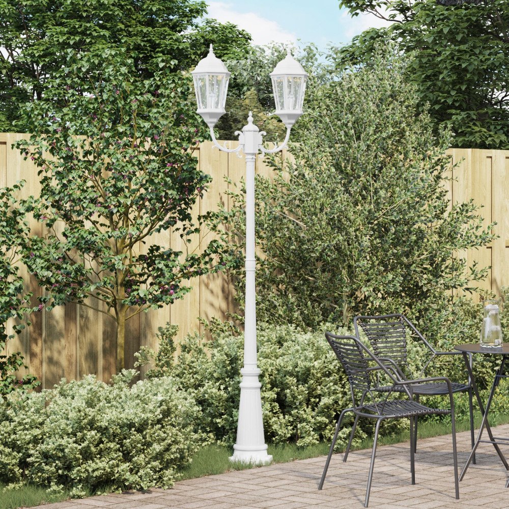 vidaXL Trädgårdslampa med 2 lampor E27 Vit 235 cm Aluminium