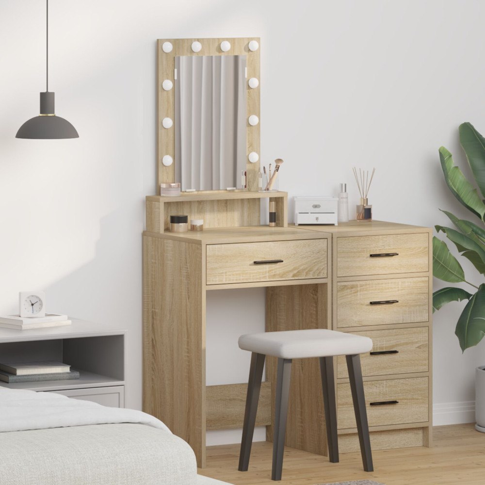 vidaXL Sminkbord med LED-lampor sonoma-ek 50x41x140 cm