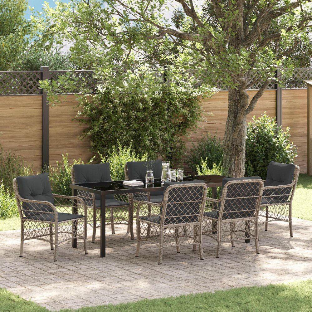 vidaXL Trädgårdsmöbelset med kudde 7 pcs Ljusgrå Poly rattan