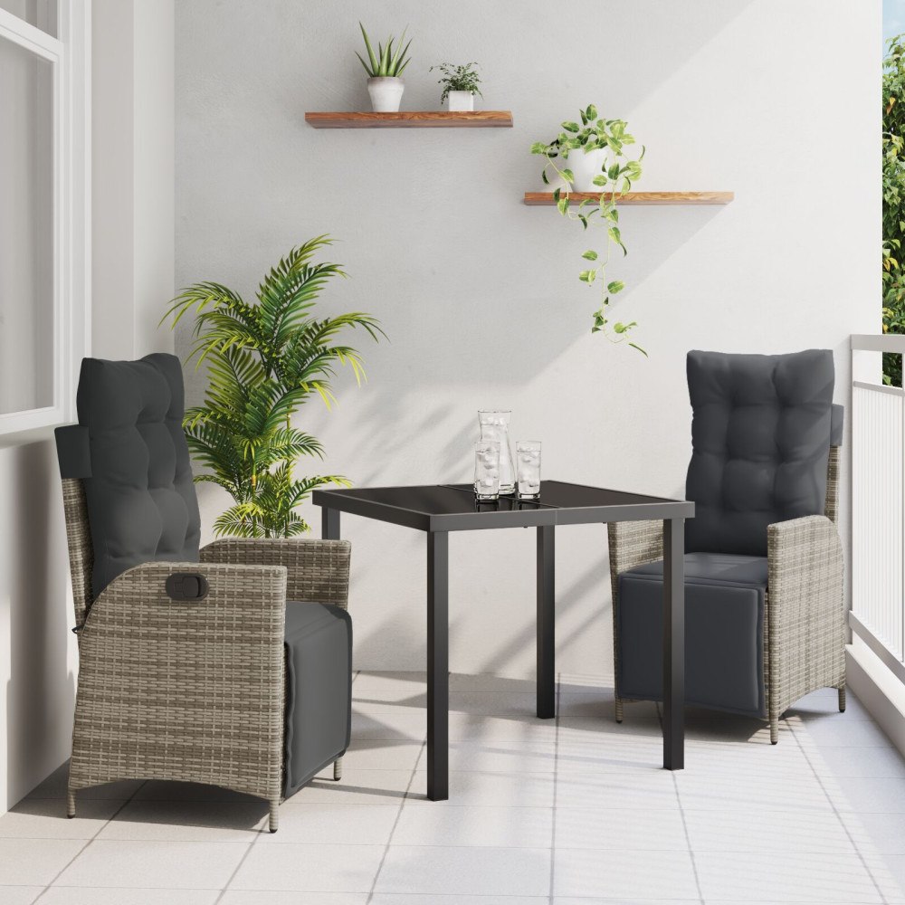 vidaXL 3-delat Trädgårdsdining Set Grå Poly Rattan