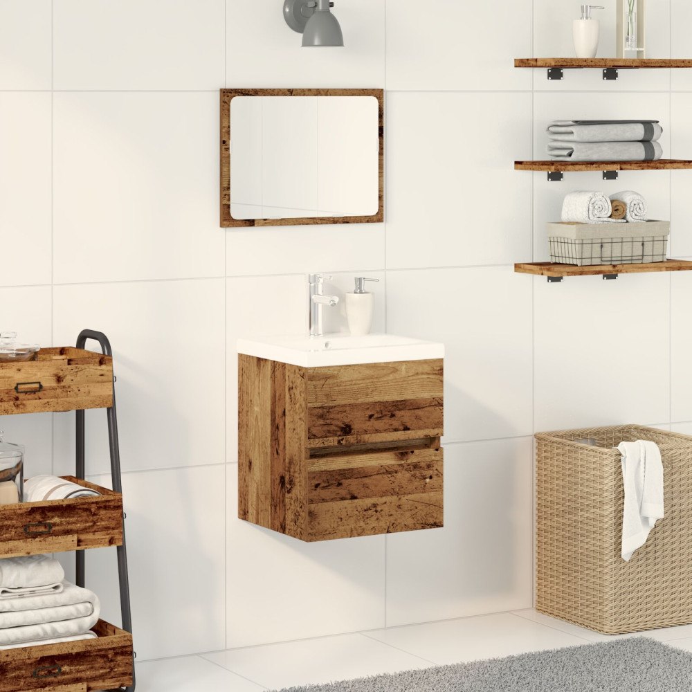 vidaXL diskbänksskåp med inbyggt tvättställ svart ek engineered wood, vidaXL diskbänksskåp gammalt trä 41x38,5x45 cm engineered...