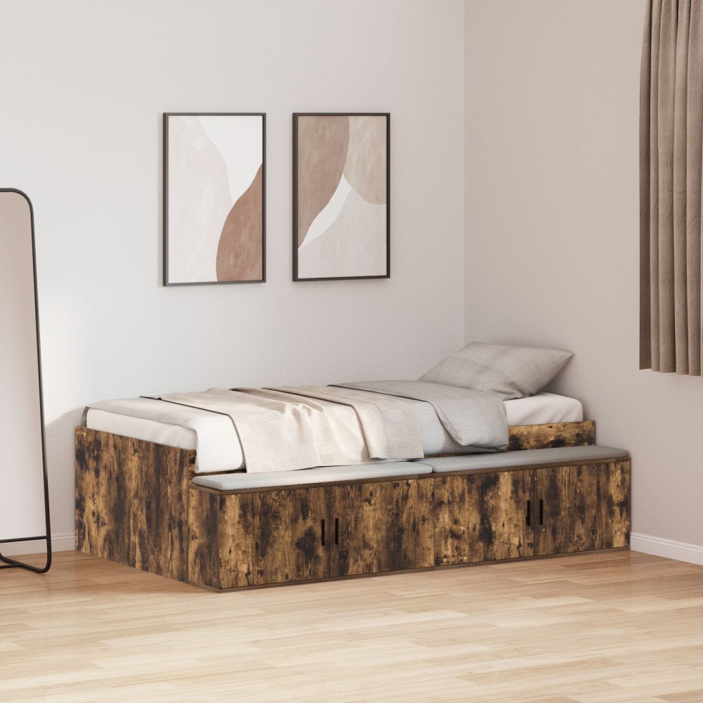 vidaXL Sängram med låda med dörr Rökt ek 80 x 200 cm Konstruerat trä
