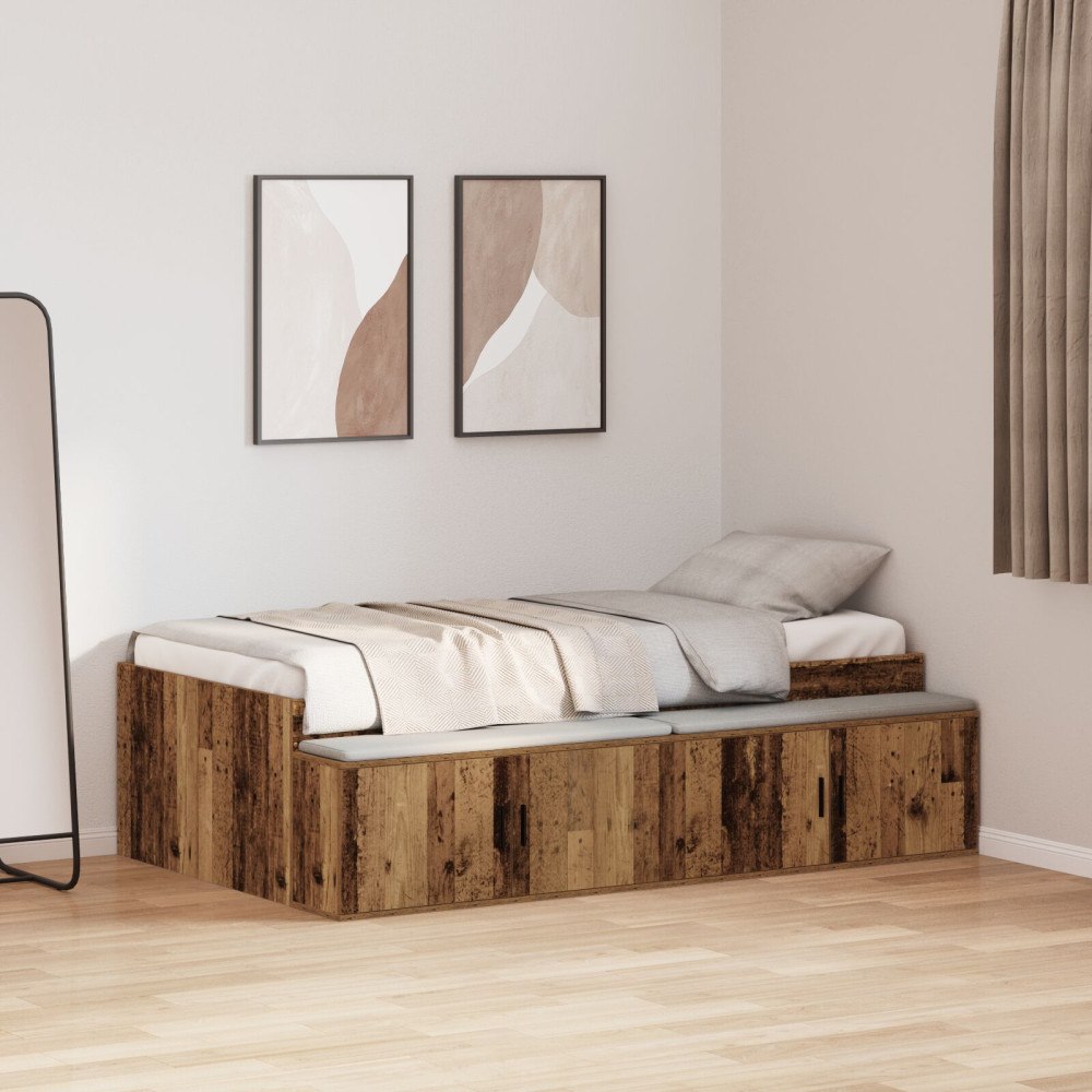 vidaXL Sängram med låda Gammalt trä 80 x 200 cm Konstruerat trä