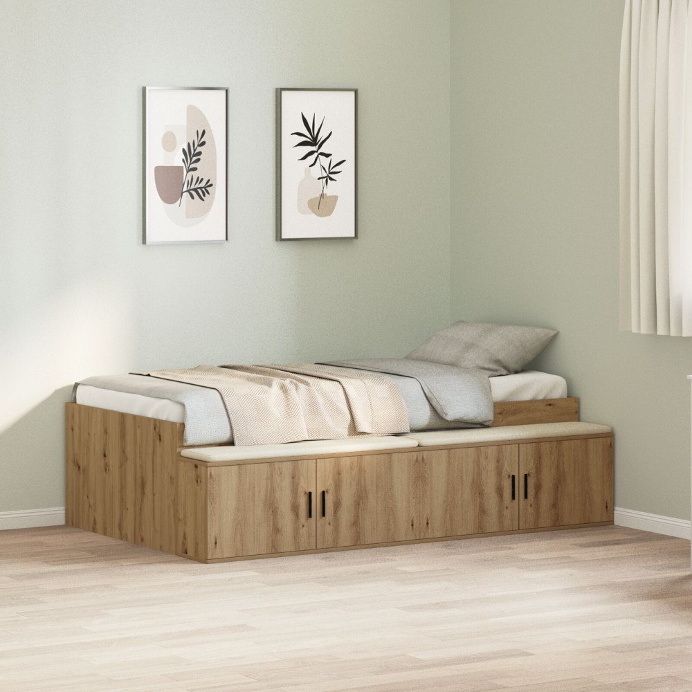 vidaXL Sängram med låda Artisan Ek 90 x 190 cm Konstruerat trä