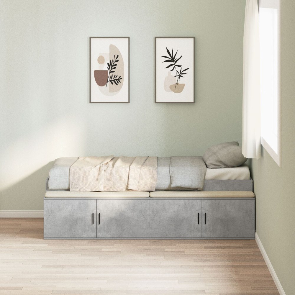 vidaXL Sängram med låda med dörr Betonggrå 70 x 190 cm Konstruerat trä