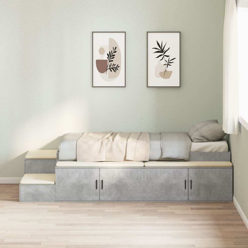 vidaXL Förvaringssängram med hylla Betonggrå 75 cm Konstruerat trä