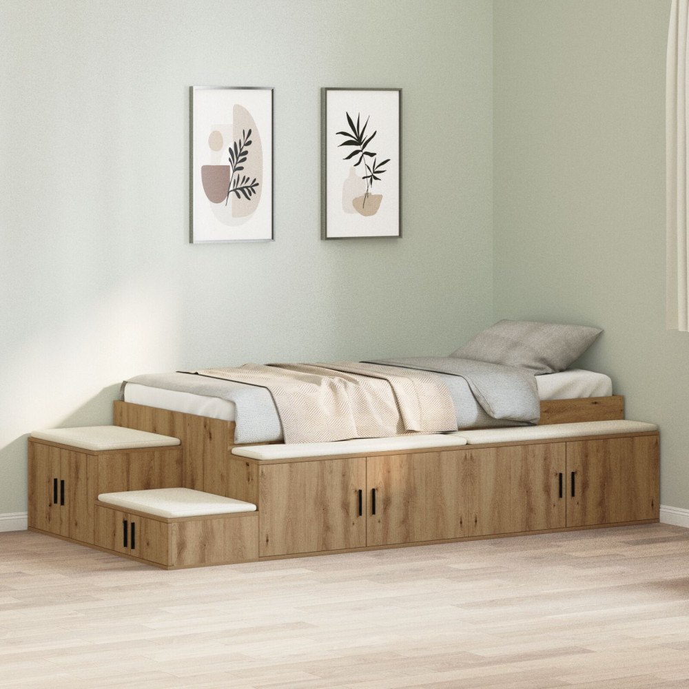 vidaXL Förvaringssängram med hylla Artisan Ek 75 cm Konstruerat trä