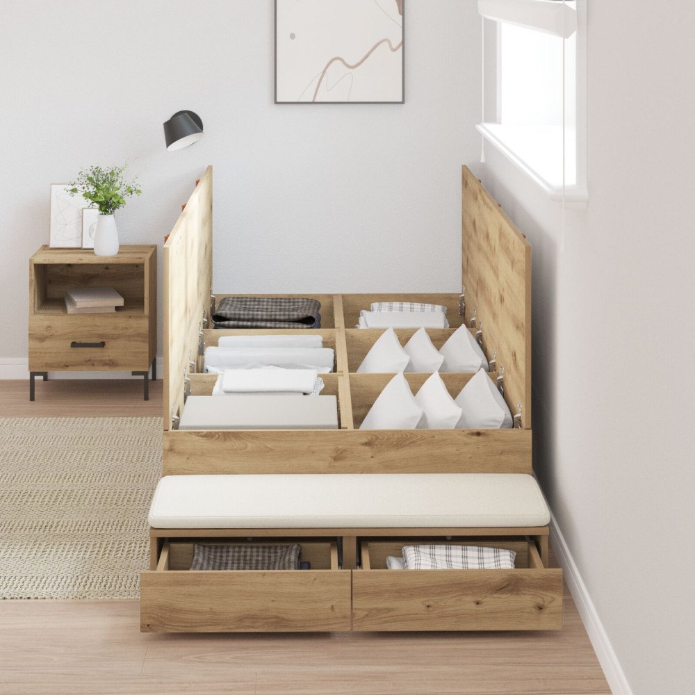 vidaXL Förvaringssängram med låda Artisan Ek 90 cm Konstruerat trä