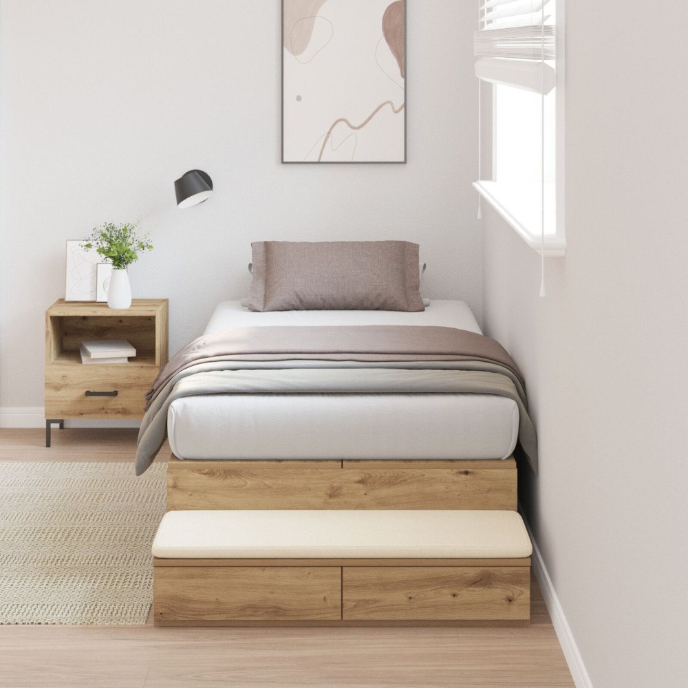 vidaXL Förvaringssängram med låda Artisan Ek 100 cm Konstruerat trä