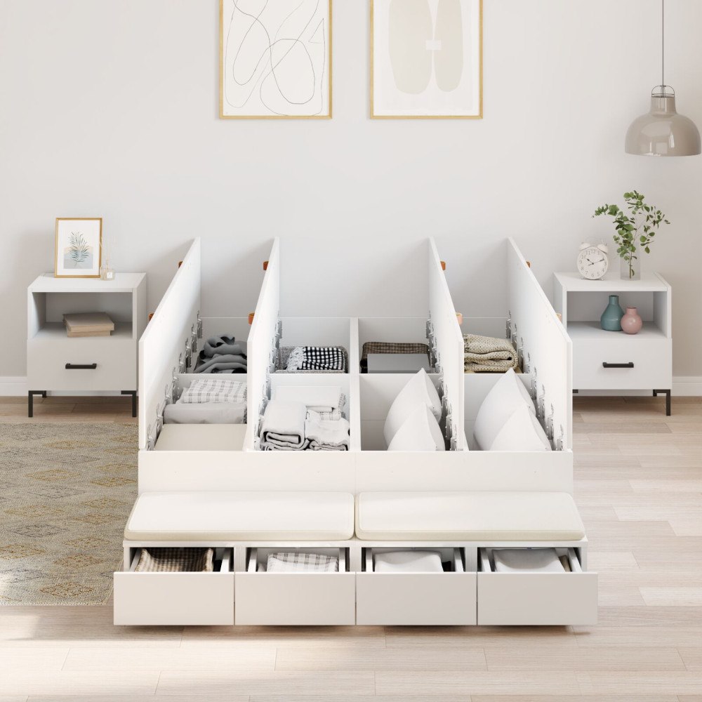 vidaXL Förvaringssängram med låda med dörr Vit 120 cm Konstruerat trä