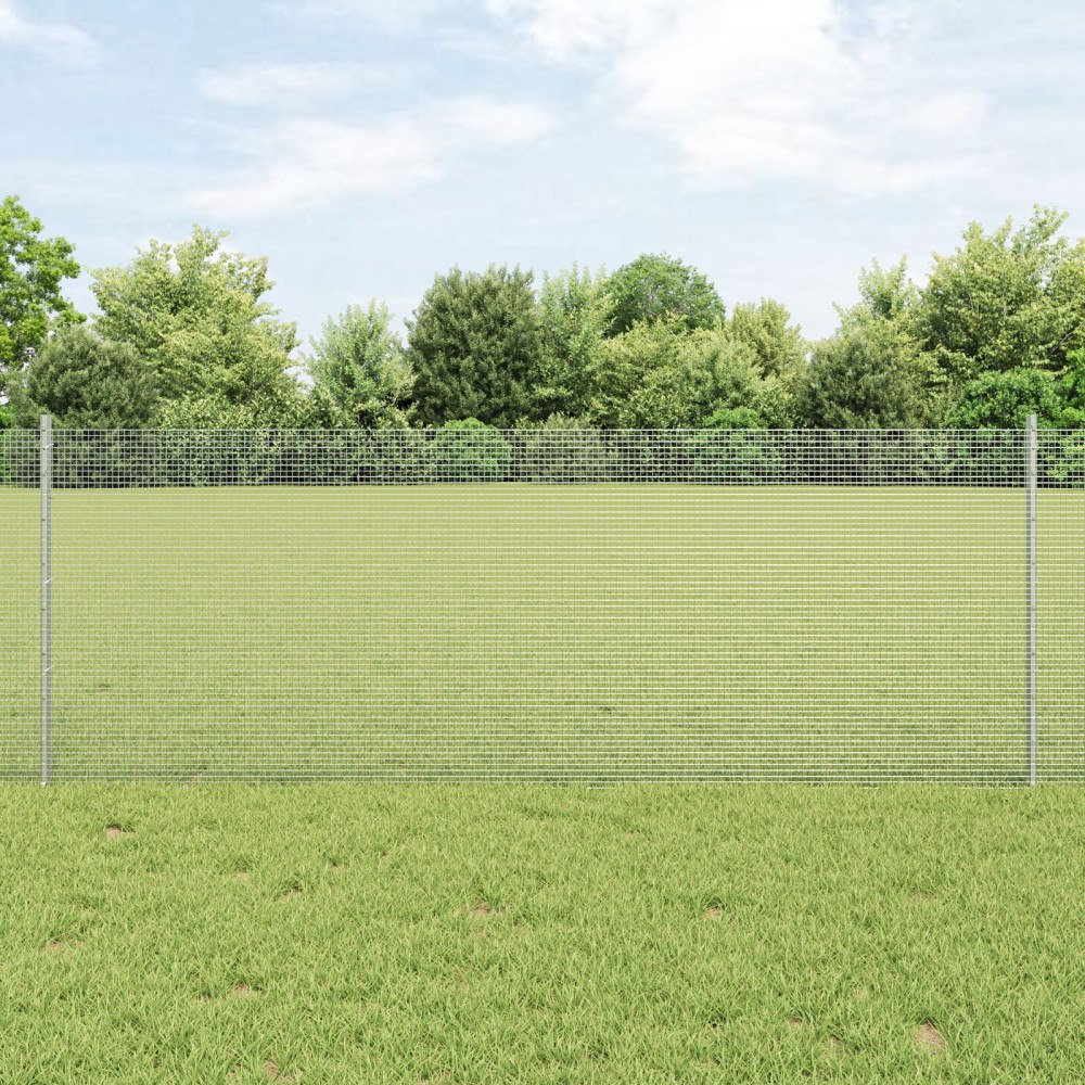 vidaXL Svetsat Nätstaket med 11 U-stolpar Silver 0.8x25 m Stål