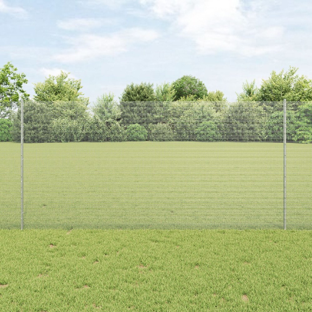 vidaXL svetsat trådgärd med 22 U-stolpar Silver 1.2x25 m Stål