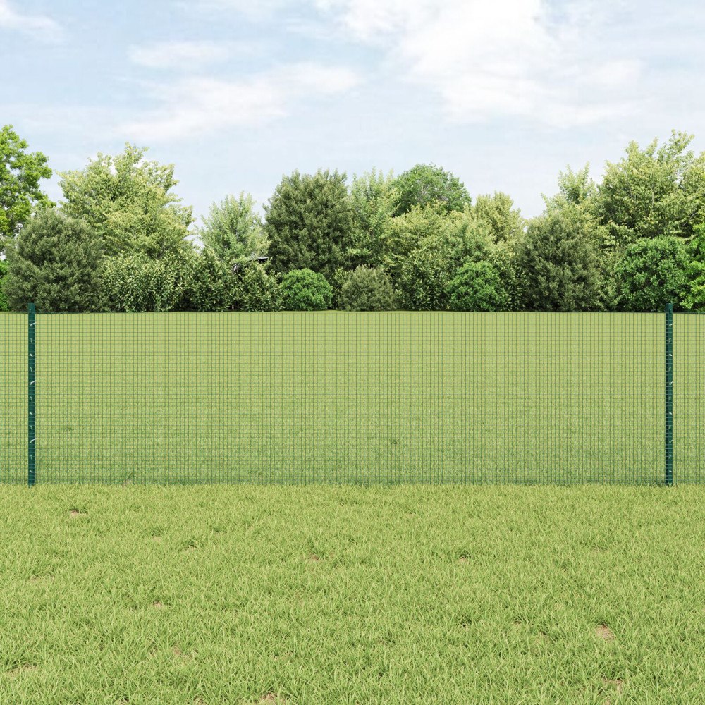 vidaXL Svetsat trådgeller med stolpar 25 x 0,6 m PVC-belagda stål Grön