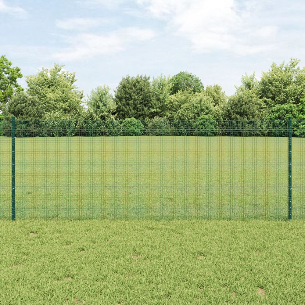 vidaXL Svetsat trådgeller med stolpar 25 x 0,8 m PVC-belagda stål Grön