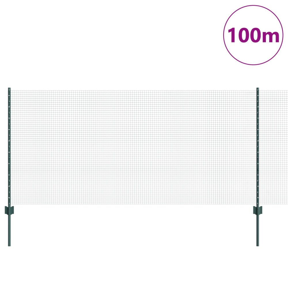 vidaXL Stängsel med stolpe Grön 1 x 100 m Stål och PVC