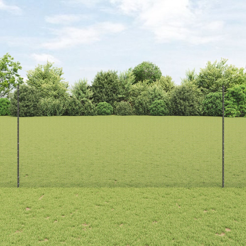 vidaXL Svetsat trådgeller med stolpar 10 x 1,5 m Galvaniserat stål Grå