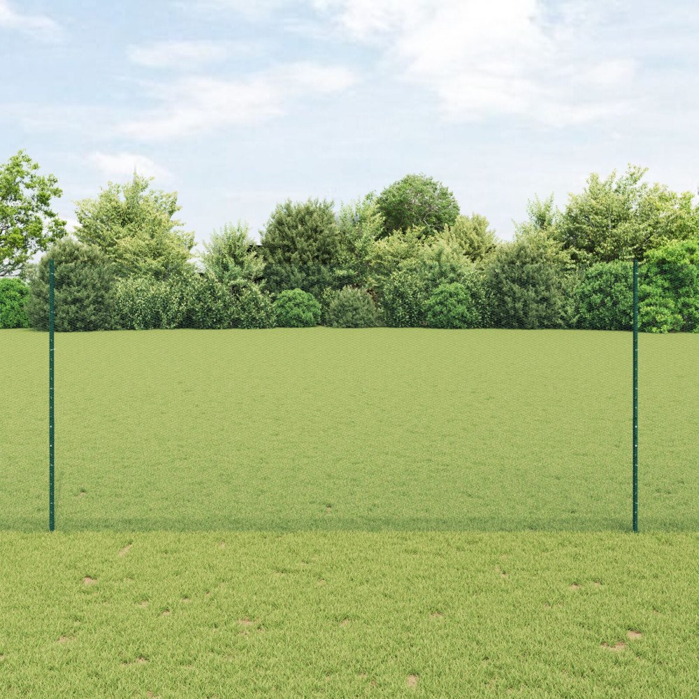 vidaXL Stängselstolpar 11 st U-Kanal Grön 140 cm Stål, vidaXL Hexagonstängsel Grön 1,4x25 m Stål