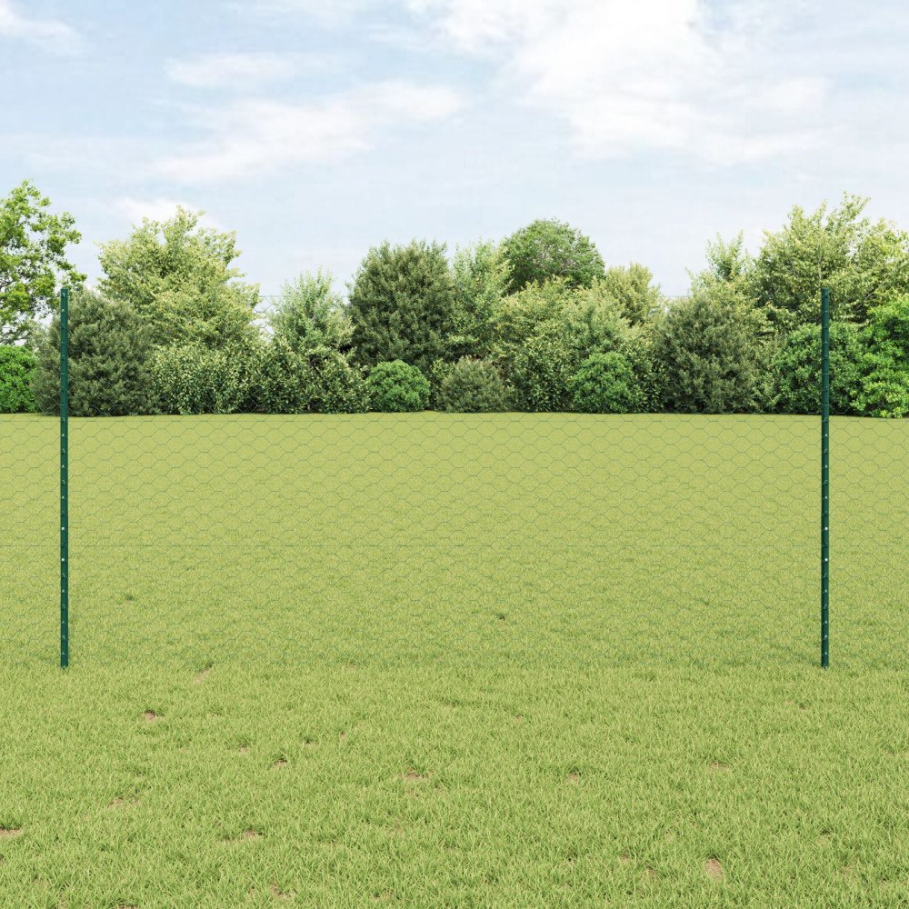 vidaXL stängselstolpar 11 st U-kanal grön 120 cm stål, vidaXL hexagonalt stängsel grön 1.2x50 m stål
