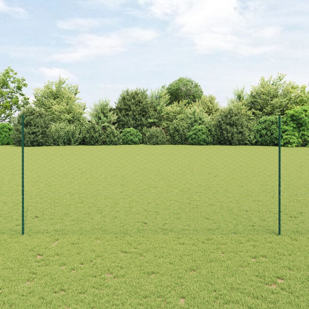 vidaXL Stängselposter 11 st U-Kanal Grön 140 cm Stål, vidaXL Hexagon Stängsel Grön 1,4x50 m Stål