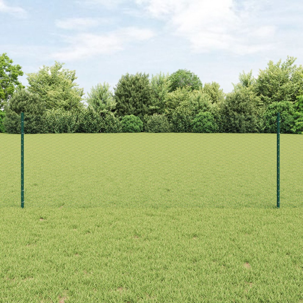 vidaXL Sexkantigt staket med stolpe 100 x 0,8 m PVC-belagda stål Grön