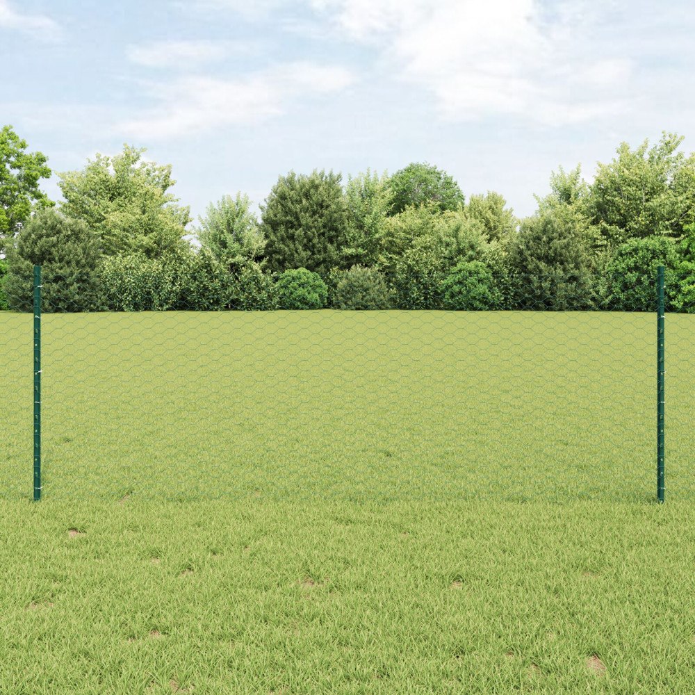 vidaXL Stängselstolpar 11 st U-kanal Grön 80 cm Stål, vidaXL Hexagonstaket Grönt 0.8 x 100 m Stål